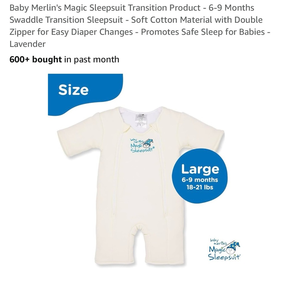 Baby Merlin's Magic Sleepsuit - Cream 6-9 Months 18-21 Lbs
Swaddle Transition